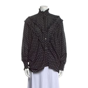 ALEXACHUNG | Polka Dot Print Mock Neck Blouse in Size 10